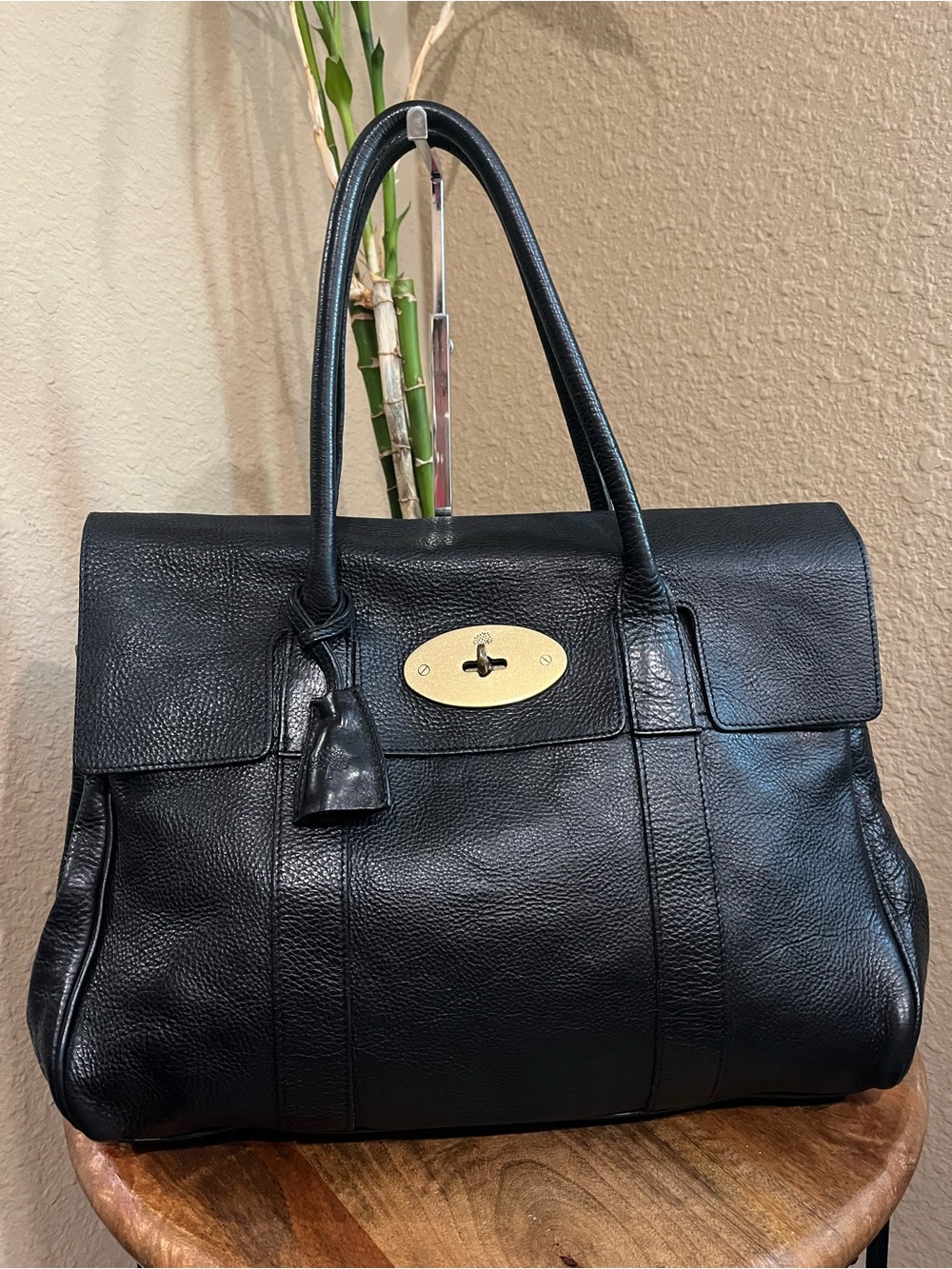MULBERRY BLACK NVT LEATHER BAYSWATER